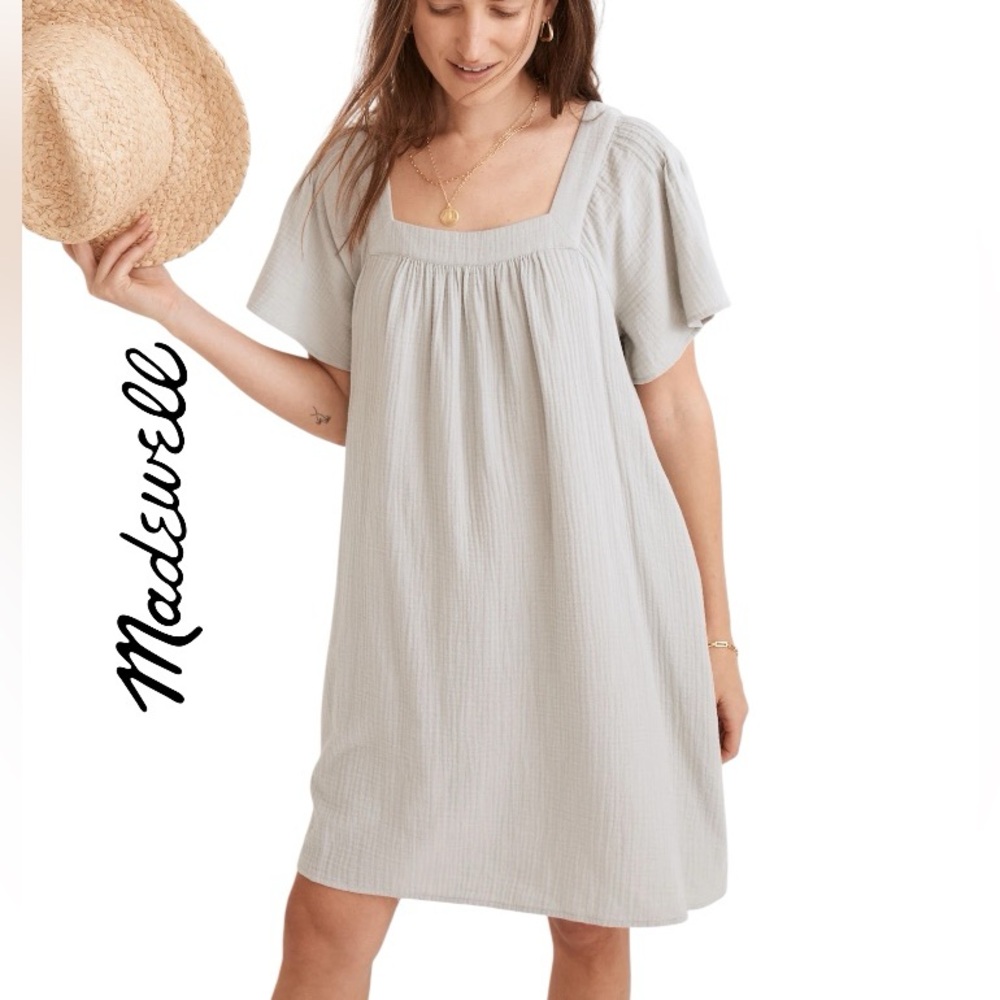 Madewell Lightspun Butterfly Square-Neck Mini Dress
